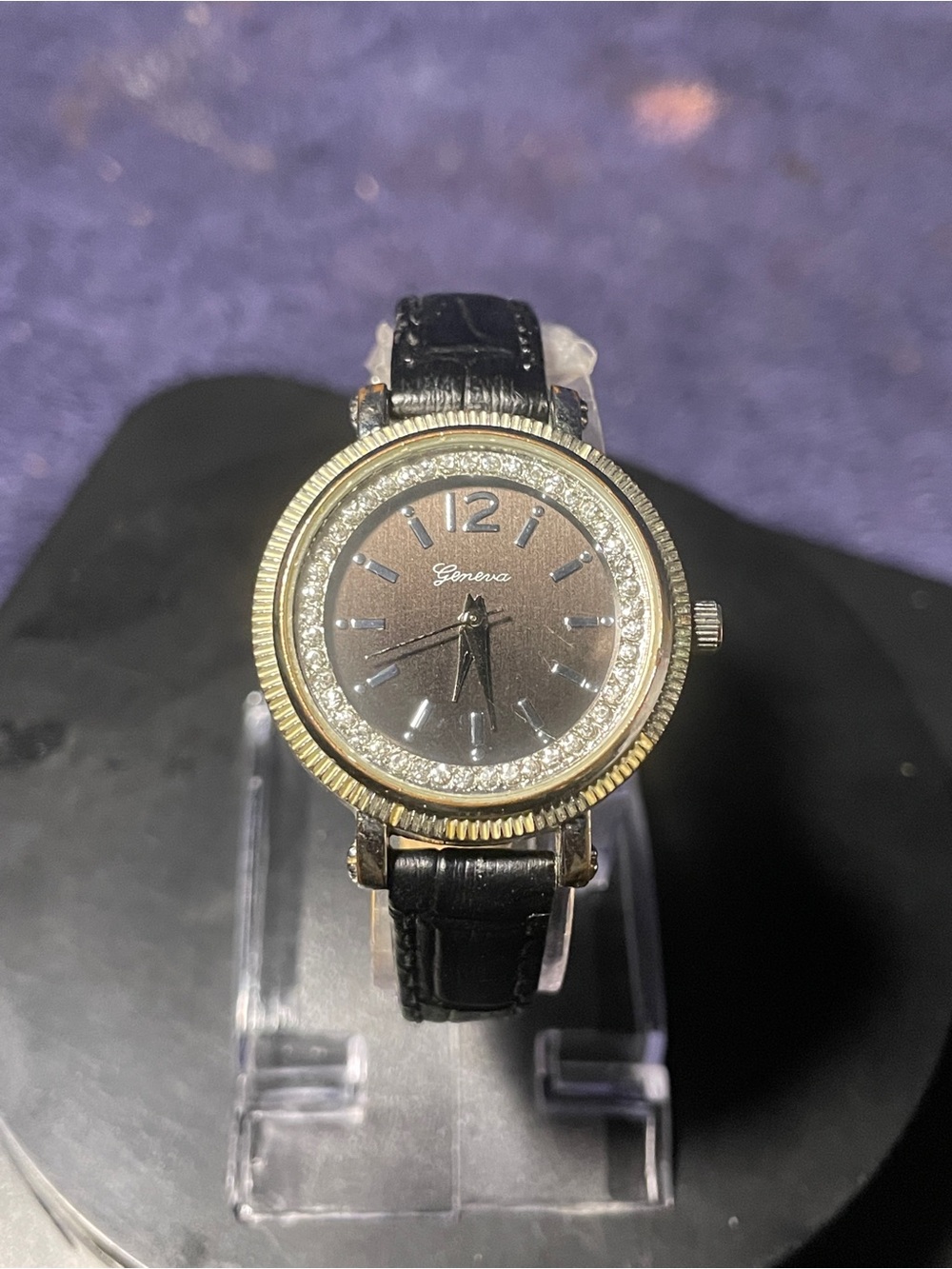 Geneva Black and Silver Women’s Crystal Accent Watch